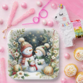 雪だるまファミリークリスマス ペーパープレート (パーティー)