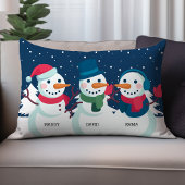 雪だるまファミリーネームキュートクリスマスホリデー ランバークッション