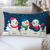 雪だるまファミリーネームキュートクリスマスホリデー ランバークッション