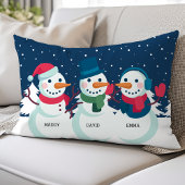 雪だるまファミリーネームキュートクリスマスホリデー ランバークッション