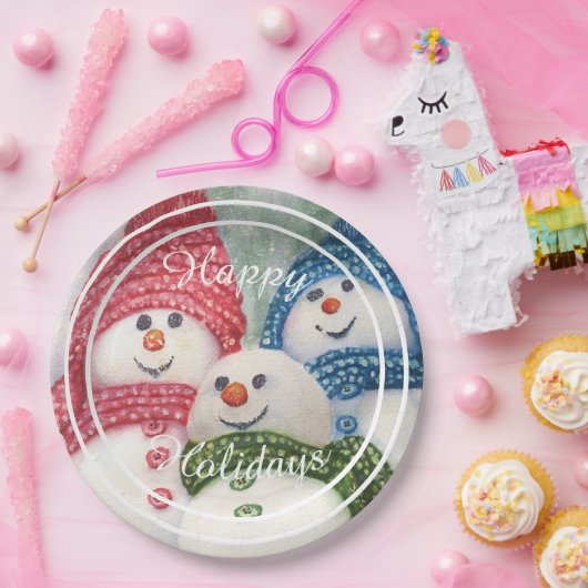 雪だるまファミリーハッピーホリデーパーティー ペーパープレート (パーティー)