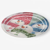 雪だるまファミリーハッピーホリデーパーティー ペーパープレート (アングル)