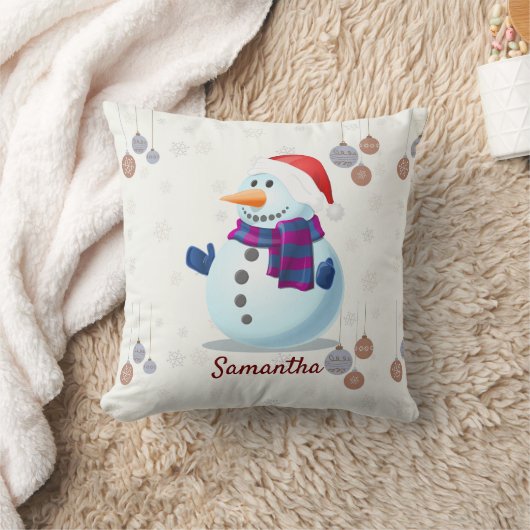 雪だるまファミリーパーソナライズされたクリスマス クッション (ブランケット)
