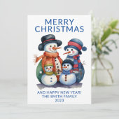 雪だるまファミリープレゼントブルークリスマス 招待状 (スタンド正面)