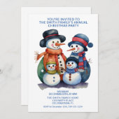 雪だるまファミリープレゼントブルーパーティー 招待状 (正面/裏面)