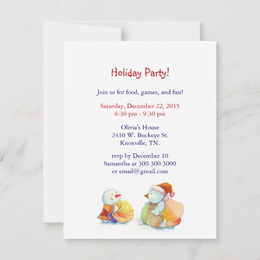 雪だるまファミリーホリデすてきーパーティー招待状 招待状 (裏面)