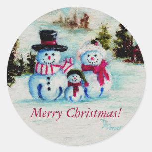 雪だるまファミリーメリークリスマスステッカー ラウンドシール