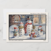 雪だるまファミリーメリークリスマスハッピー新年 シーズンカード (正面)