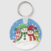 雪だるまファミリーラウンドボタンキーチェーン キーホルダー (正面)