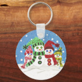 雪だるまファミリーラウンドボタンキーチェーン キーホルダー (正面)