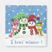 雪だるまファミリー冷凍機マグネット。 マグネット (正面)