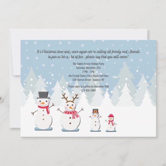 雪だるまファミリー招待状 招待状 (正面)