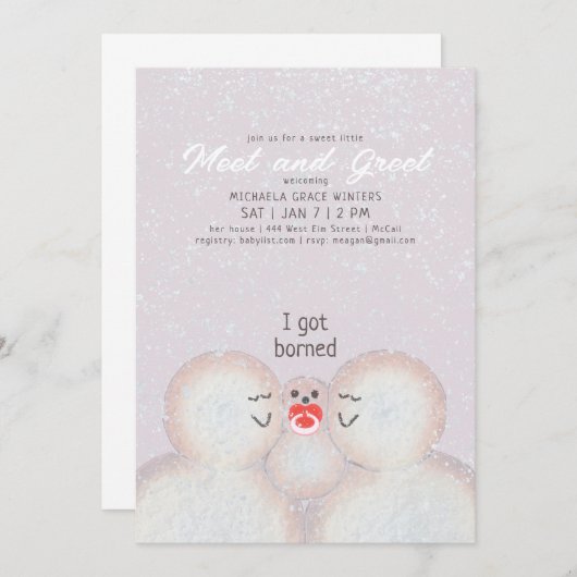 雪だるまファミリー新誕生シャワー招待状 招待状 (正面/裏面)