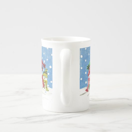 雪だるまファミリー骨中国マグカップ ボーンチャイナマグカップ (裏面)