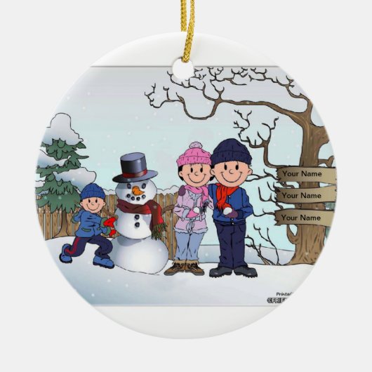 雪だるまファミリー – 1少年 セラミックオーナメント (正面)