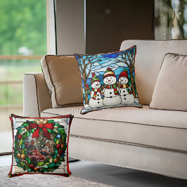 雪だるまフェイク系ステンドグラス クッション