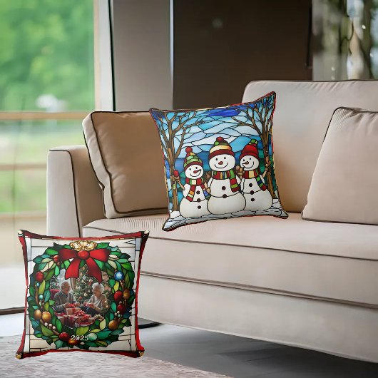 雪だるまフェイク系ステンドグラス クッション