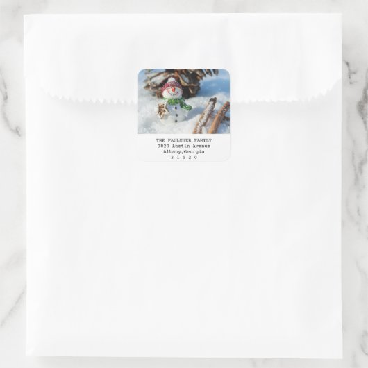 雪だるまフォトクリスマス差出人住所シール スクエアシール (バッグ)