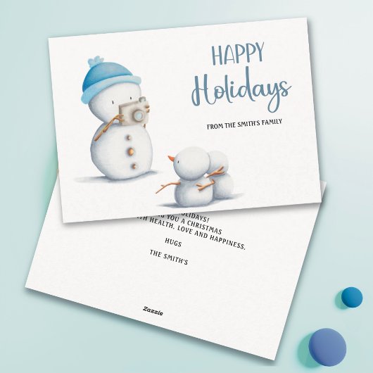 雪だるまフォトグラファーのクリスマス シーズンカード