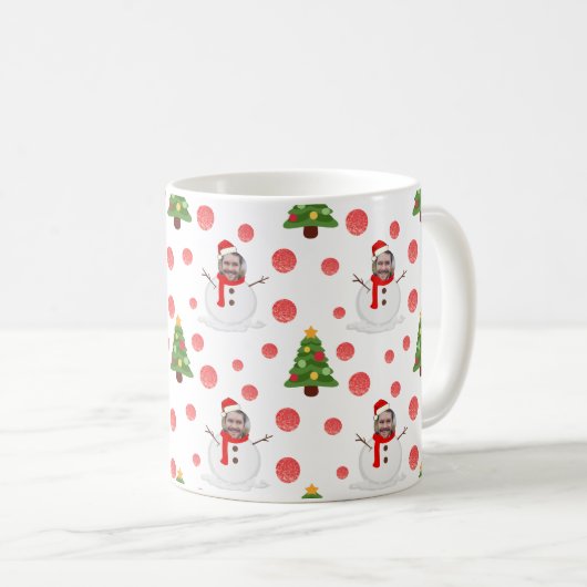 雪だるまフォト顔おもしろいクリスマス コーヒーマグカップ (正面右)