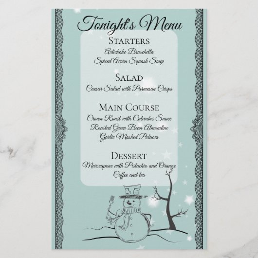雪だるまフォークケータリングクリスマスディナーメニュー 便箋 (正面)