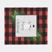 雪だるまブラックアンドレッドバッファロープレイドフリースブランケット フリースブランケット (正面(横))