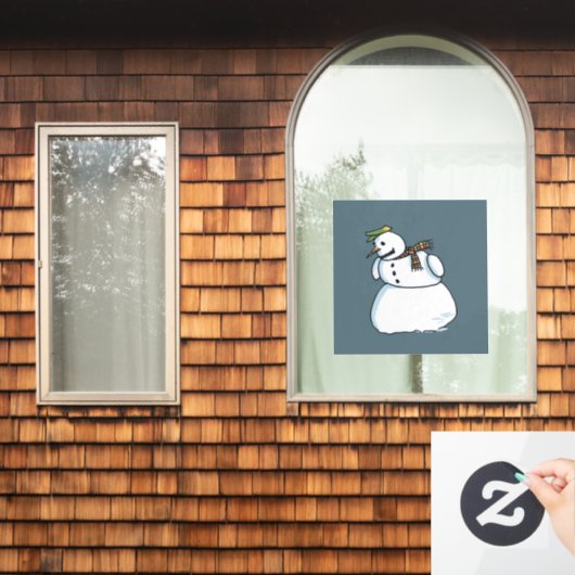 雪だるまブルーの窓の貼り付け ウィンドウサイン (ホームウィンドウ)