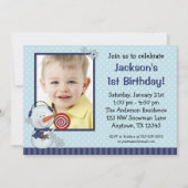 雪だるまブルーウィンターフォト誕生日 招待状 (正面)