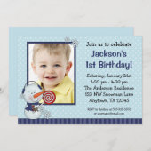 雪だるまブルーウィンターフォト誕生日 招待状 (正面/裏面)