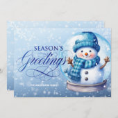 雪だるまブルーシーズンズグリーティングクリスマス シーズンカード (正面/裏面)