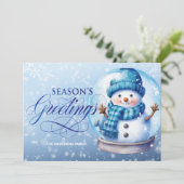 雪だるまブルーシーズンズグリーティングクリスマス シーズンカード (スタンド正面)