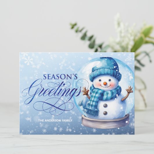 雪だるまブルーシーズンズグリーティングクリスマス シーズンカード (スタンド正面)
