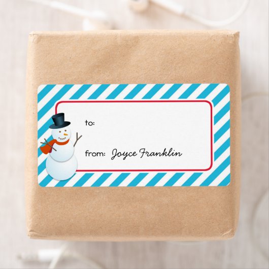雪だるまブルーストライプカスタムラベルからギフトへ ラベル (インサイチュ)