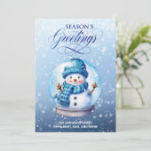 雪だるまブルーホワイトシーズンズグリーティングクリスマス シーズンカード (スタンド正面)