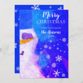 雪だるまブルーマジカルウィンタークリスマス シーズンカード (正面/裏面)