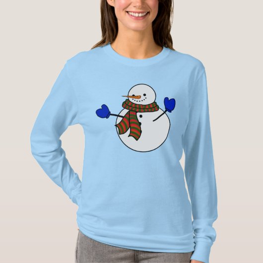雪だるまブルーミッテンクリスマス Tシャツ (正面)