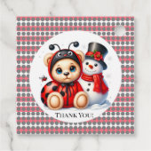 雪だるまベビーシャワー付きテディベア感謝していラディバグ フェイバータグ (裏面)