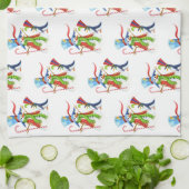 雪だるまペンギンおもしろい金ゴールドグリッターメリークリスマス キッチンタオル (折り畳み)