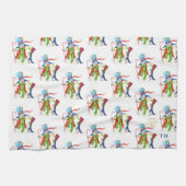 雪だるまペンギンおもしろい金ゴールドグリッターメリークリスマス キッチンタオル (横)