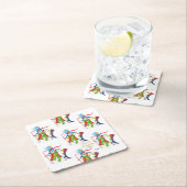 雪だるまペンギンおもしろい金ゴールドグリッターメリークリスマス スクエアペーパーコースター (インサイチュ)