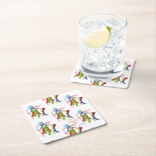 雪だるまペンギンおもしろい金ゴールドグリッターメリークリスマス スクエアペーパーコースター (インサイチュ)