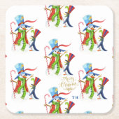 雪だるまペンギンおもしろい金ゴールドグリッターメリークリスマス スクエアペーパーコースター (正面)