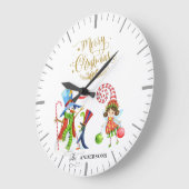 雪だるまペンギンおもしろい金ゴールドグリッターメリークリスマス ラージ壁時計 (傾斜)