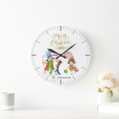 雪だるまペンギンおもしろい金ゴールドグリッターメリークリスマス ラージ壁時計 (ホーム)