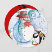 雪だるまペンギンの冬セレナーデホリデーパーティー 招待状 (正面/裏面)