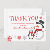 雪だるまペンギンウィンターワンダーランドサンキューカード (正面/裏面)