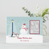 雪だるまペンギンズフォトホリデーグリーティング シーズンカード (スタンド正面)