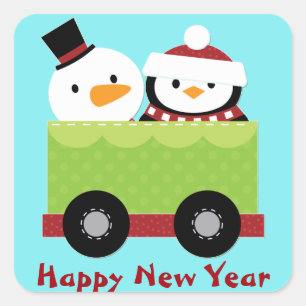 雪だるまペンギン電車のクリスマス スクエアシール