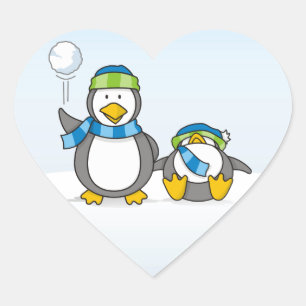 雪だるまペンギン ハートシール