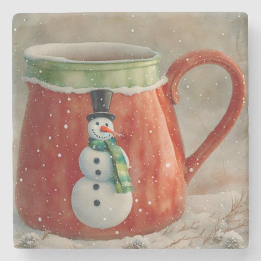 雪だるまホリデークリスマスアートコースター ストーンコースター (正面)